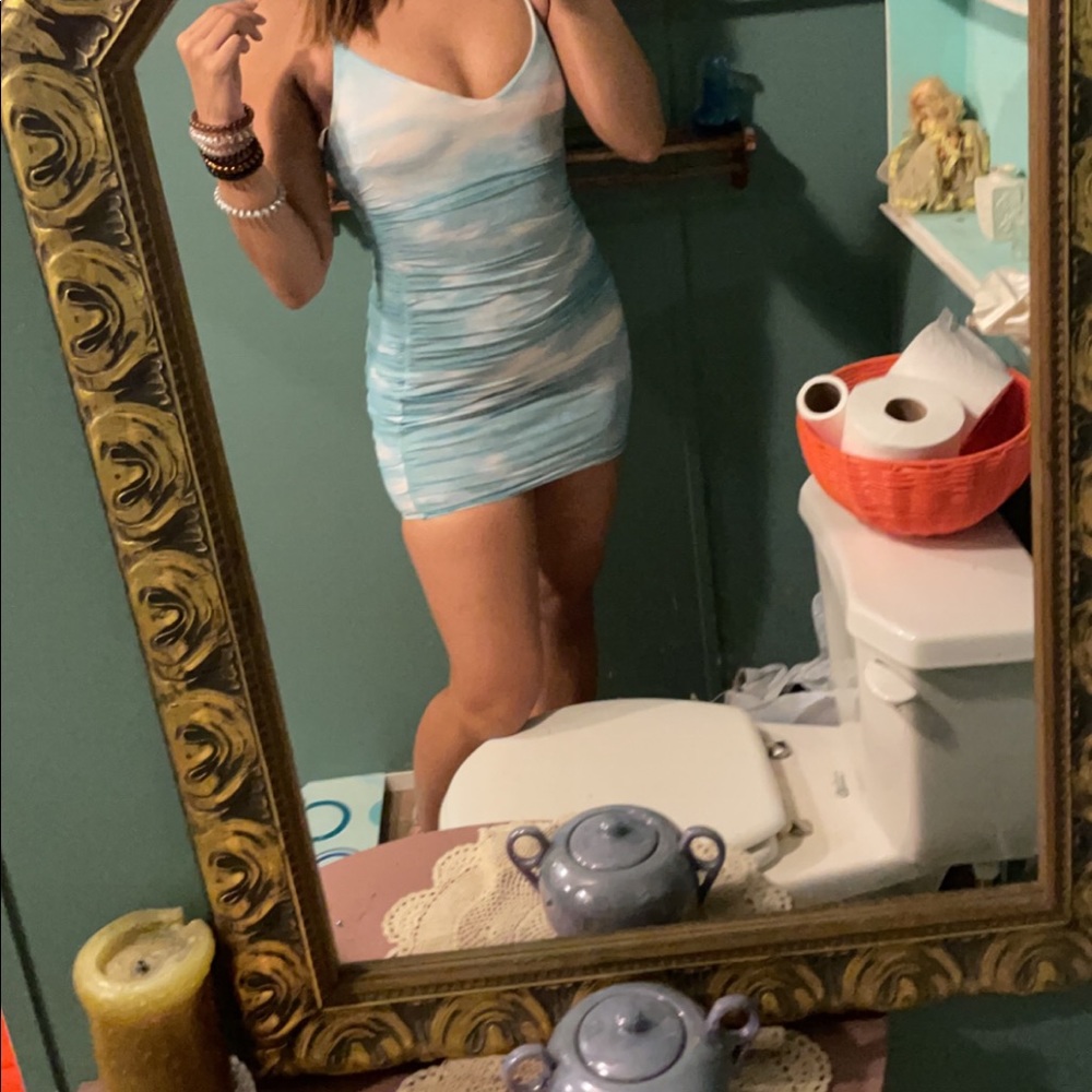 Blue and white mini dress